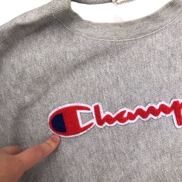 Champion Reverse Weave Crewneck Large Gray Big Logo - Picture 7 of 9